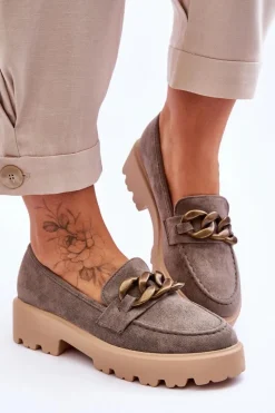 Best Zamszowe Damskie Mokasyny S.Barski HX52-222 Szare Damskie Mokasyny Damskie Zamszowe