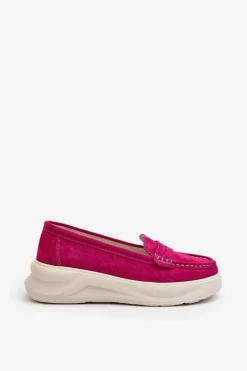 Hot Zamszowe Damskie Mokasyny Fuksja Filidia Damskie Loafersy Damskie|Mokasyny Na Platformie
