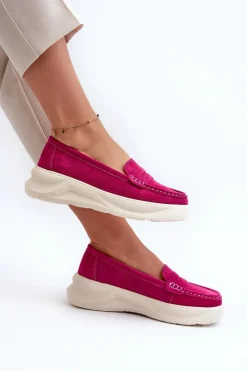 Hot Zamszowe Damskie Mokasyny Fuksja Filidia Damskie Loafersy Damskie|Mokasyny Na Platformie