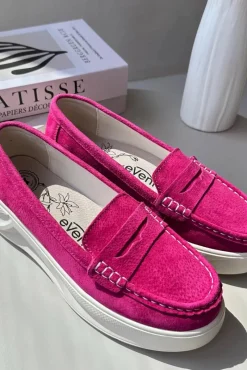 Hot Zamszowe Damskie Mokasyny Fuksja Filidia Damskie Loafersy Damskie|Mokasyny Na Platformie