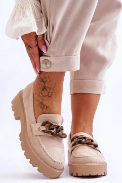 Mokasyny Damskie Zamszowe>Damskie buty S.Barski Zamszowe Damskie Mokasyny S.Barski HX52-222 Beżowe