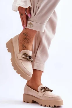 Mokasyny Damskie Zamszowe>Damskie buty S.Barski Zamszowe Damskie Mokasyny S.Barski HX52-222 Beżowe