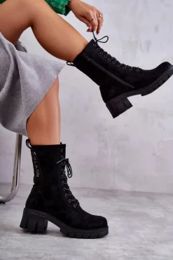 Botki Sznurowane|Czarne Botki>Boto Zamszowe Damskie Ocieplane Botki Czarne Hermesa