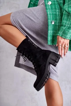 Botki Sznurowane|Czarne Botki>Boto Zamszowe Damskie Ocieplane Botki Czarne Hermesa