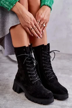 Botki Sznurowane|Czarne Botki><noscript><img width=