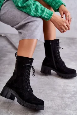 Botki Sznurowane|Czarne Botki><noscript><img width=