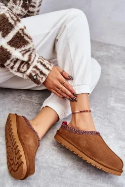 Outlet Zamszowe Damskie Papcie Z Futerkiem Camel Buffie Damskie Kapcie Klasyczne