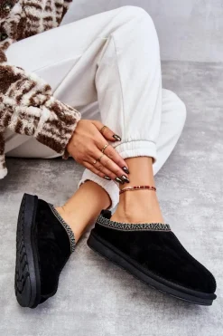 Outlet Zamszowe Damskie Papcie Z Futerkiem Czarne Buffie Damskie Kapcie Klasyczne