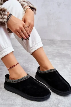 Outlet Zamszowe Damskie Papcie Z Futerkiem Czarne Buffie Damskie Kapcie Klasyczne