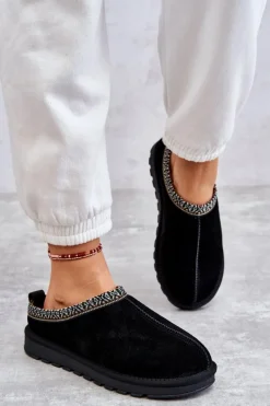 Outlet Zamszowe Damskie Papcie Z Futerkiem Czarne Buffie Damskie Kapcie Klasyczne