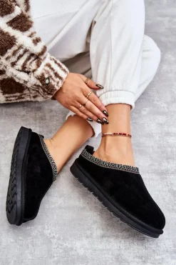Outlet Zamszowe Damskie Papcie Z Futerkiem Czarne Buffie Damskie Kapcie Klasyczne