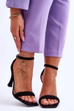 Sale Zamszowe Damskie Sandały Na Obcasie Czarne Rousses Damskie Sandały Na Obcasie