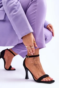 Sale Zamszowe Damskie Sandały Na Obcasie Czarne Rousses Damskie Sandały Na Obcasie