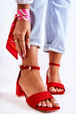 Best Boto Zamszowe Damskie Sandały Na Obcasie Czerwone Luciana