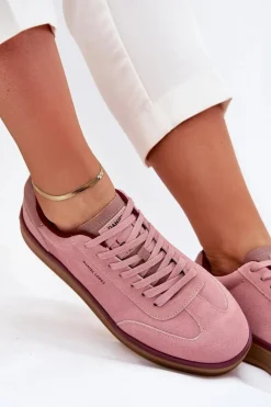 Clearance Zamszowe Damskie Sneakersy SS2D4010 Różowe Damskie Buty Sportowe Na Platformie|Sneakersy Damskie