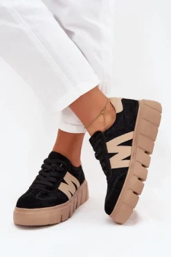 Outlet Buty damskie Vinceza Zamszowe Damskie Sneakersy Na Platformie Vinceza 79561 Czarne Czarny