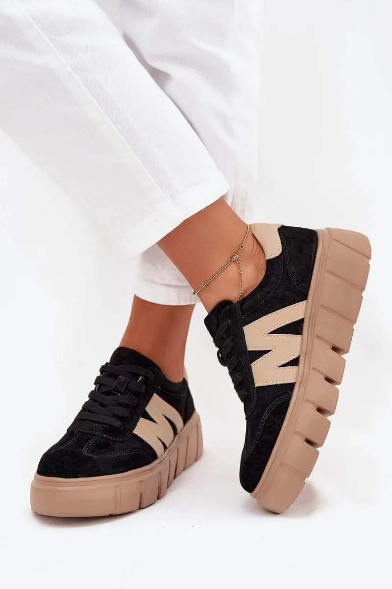 Outlet Buty damskie Vinceza Zamszowe Damskie Sneakersy Na Platformie Vinceza 79561 Czarne Czarny