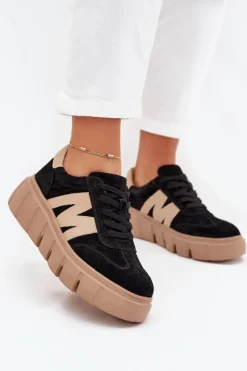 Outlet Buty damskie Vinceza Zamszowe Damskie Sneakersy Na Platformie Vinceza 79561 Czarne Czarny