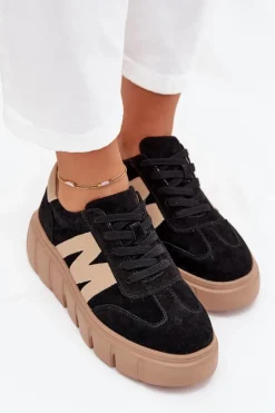 Outlet Buty damskie Vinceza Zamszowe Damskie Sneakersy Na Platformie Vinceza 79561 Czarne Czarny