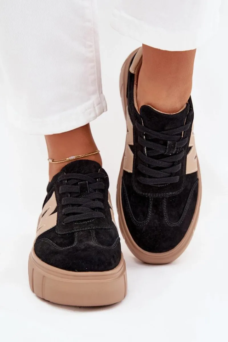 Outlet Buty damskie Vinceza Zamszowe Damskie Sneakersy Na Platformie Vinceza 79561 Czarne Czarny