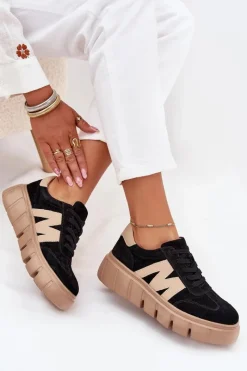 Outlet Buty damskie Vinceza Zamszowe Damskie Sneakersy Na Platformie Vinceza 79561 Czarne Czarny