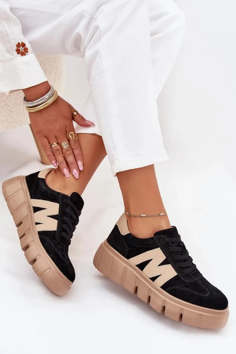 Outlet Buty damskie Vinceza Zamszowe Damskie Sneakersy Na Platformie Vinceza 79561 Czarne Czarny