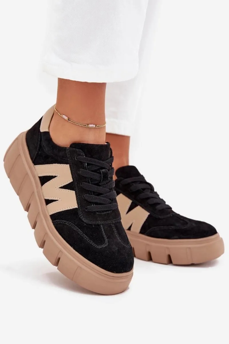 Outlet Buty damskie Vinceza Zamszowe Damskie Sneakersy Na Platformie Vinceza 79561 Czarne Czarny