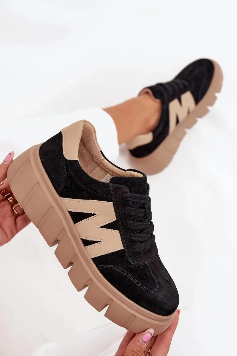 Outlet Buty damskie Vinceza Zamszowe Damskie Sneakersy Na Platformie Vinceza 79561 Czarne Czarny