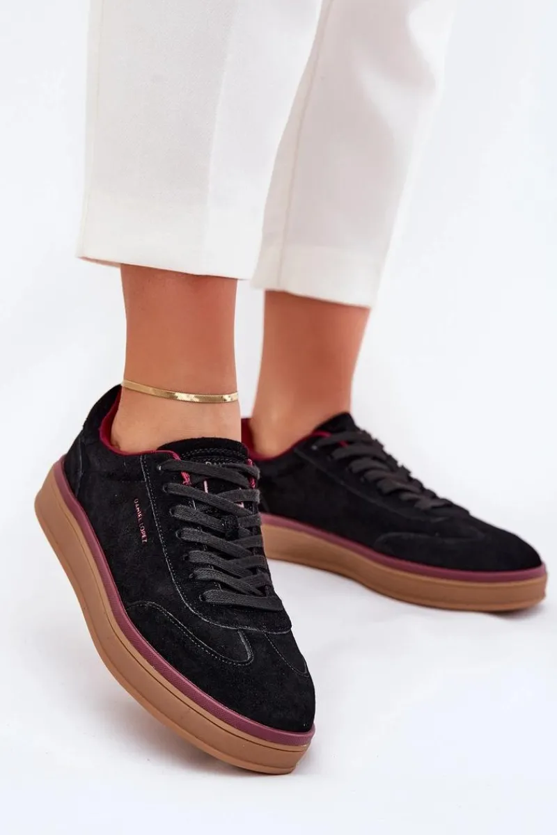 Clearance Daniel Lopez Just Dare Zamszowe Damskie Sneakersy SS2D4006 Czarne Czarny