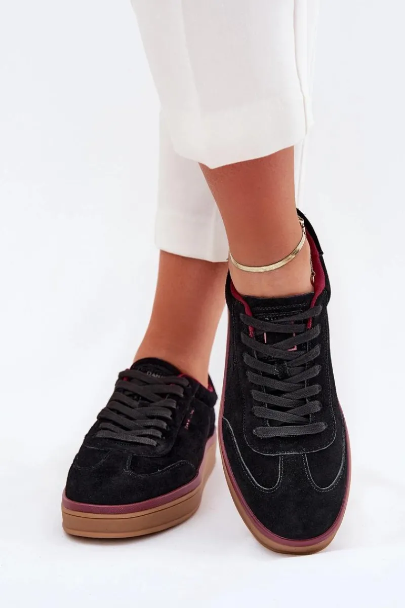 Clearance Daniel Lopez Just Dare Zamszowe Damskie Sneakersy SS2D4006 Czarne Czarny