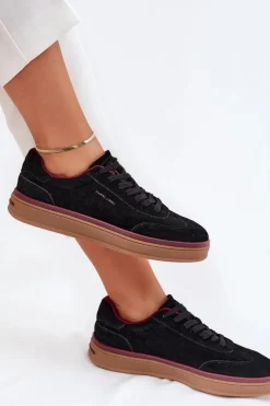 Clearance Daniel Lopez Just Dare Zamszowe Damskie Sneakersy SS2D4006 Czarne Czarny