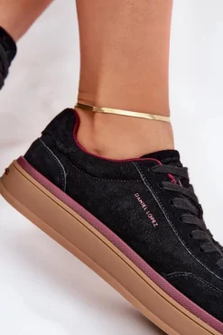Clearance Daniel Lopez Just Dare Zamszowe Damskie Sneakersy SS2D4006 Czarne Czarny