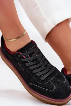 Clearance Daniel Lopez Just Dare Zamszowe Damskie Sneakersy SS2D4006 Czarne Czarny