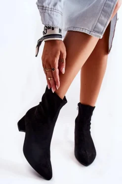 Discount Zamszowe Damskie Wysokie Botki Czarne Gloriss Damskie Czarne Botki|Botki Na Obcasie