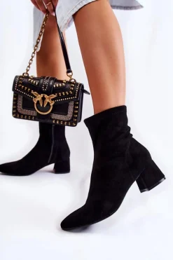 Discount Zamszowe Damskie Wysokie Botki Czarne Gloriss Damskie Czarne Botki|Botki Na Obcasie
