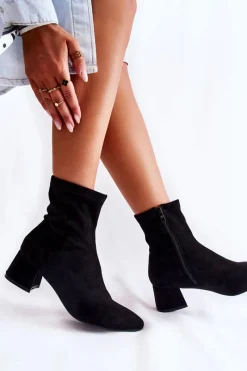 Discount Zamszowe Damskie Wysokie Botki Czarne Gloriss Damskie Czarne Botki|Botki Na Obcasie