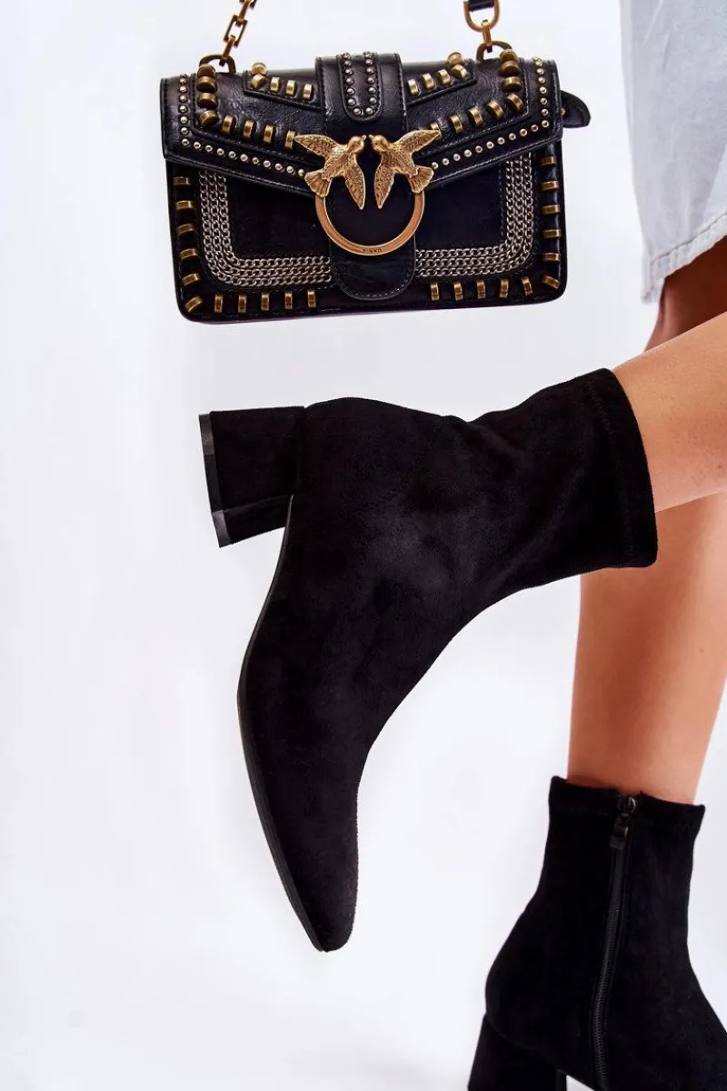 Discount Zamszowe Damskie Wysokie Botki Czarne Gloriss Damskie Czarne Botki|Botki Na Obcasie