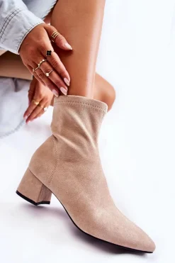 Outlet Boto Zamszowe Damskie Wysokie Botki Beżowe Gloriss