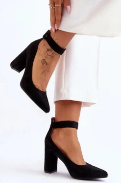 Zamszowe Eleganckie Czółenka Czarne Gloria Damskie Czółenka Zamszowe|Czółenka Na Słupku