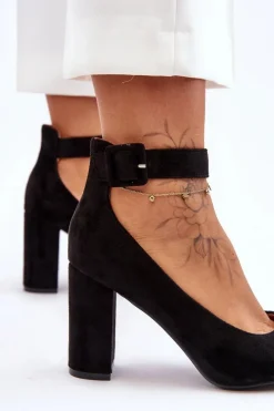 Zamszowe Eleganckie Czółenka Czarne Gloria Damskie Czółenka Zamszowe|Czółenka Na Słupku