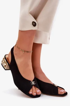 Clearance CheBello Zamszowe Eleganckie Sandały Damskie 4724 Czarne Czarny