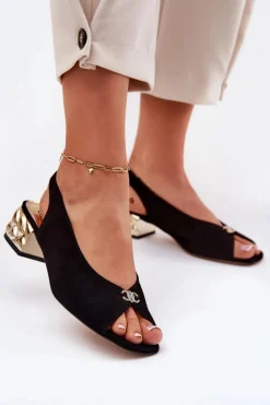 Clearance CheBello Zamszowe Eleganckie Sandały Damskie 4724 Czarne Czarny