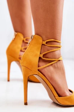 Best Zamszowe Eleganckie Szpilki Żółte Loveth Damskie Szpilki Zamszowe