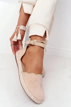 Clearance Damskie buty S.Barski Zamszowe Espadryle Na Słomkowej Podeszwie S.Barski Beżowe