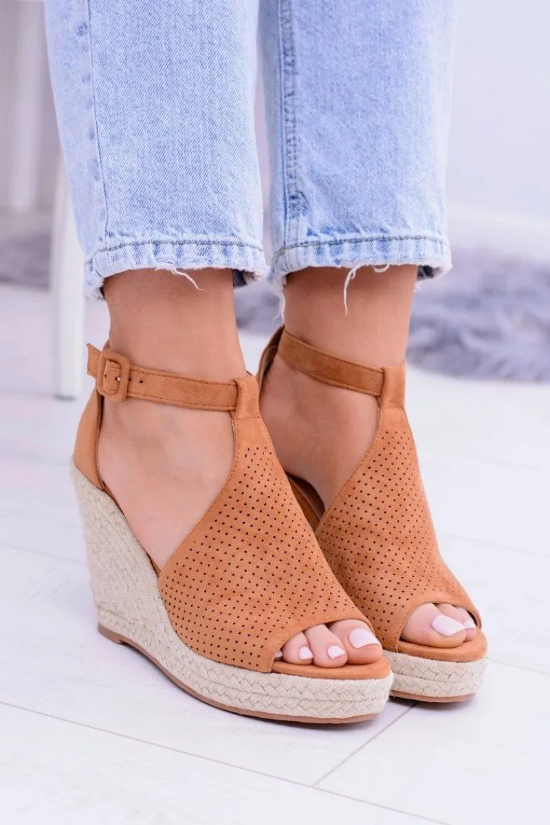 Boto Zamszowe Espadryle Sandały Na Koturnie Camel Sunlast