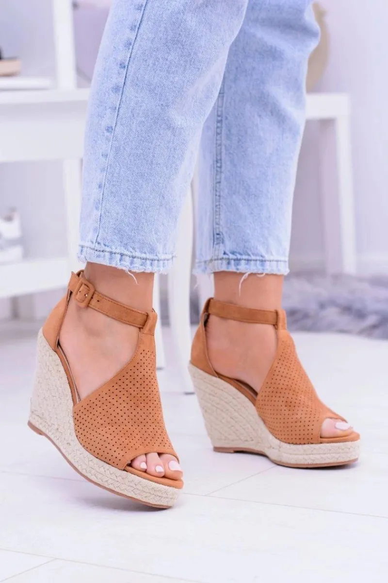 Boto Zamszowe Espadryle Sandały Na Koturnie Camel Sunlast