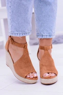 Boto Zamszowe Espadryle Sandały Na Koturnie Camel Sunlast