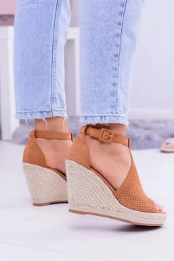 Boto Zamszowe Espadryle Sandały Na Koturnie Camel Sunlast