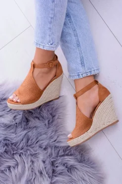 Boto Zamszowe Espadryle Sandały Na Koturnie Camel Sunlast