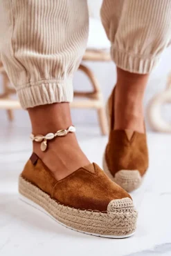 Discount Zamszowe Espadryle Wsuwane Camel Lesley Damskie Czarne Espadryle